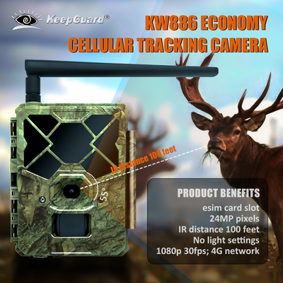 دوربین زندگی وحشی KW886 با کنترل APP 4G سیم کارت 24MP 1080P در 30fps دوربین بازی دید شب IP67 ضد آب