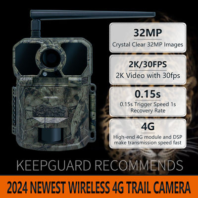 دوربین شکار بی سیم 4G KW896 با آنتن 100ft محدوده شب دید شب 32MP 2K 0.15s سرعت شلیک برای شکار گوزن