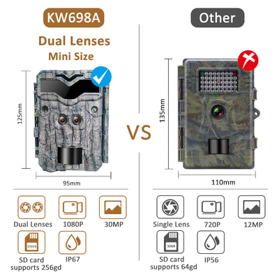 دوربین شکار KW698A دو سنسور سرعت ضبط 0.25 ثانیه 30MP 1080PHD بدون نور 100 فوت شبانه دوربین ضد آب IP67