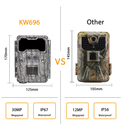 دوربین دو عدسی پنهان KW696 OEM/ODM 0.4s شلیک کننده 1080P/30MP ضد آب IP67 100ft شبانه برای شکار حیوانات وحشی