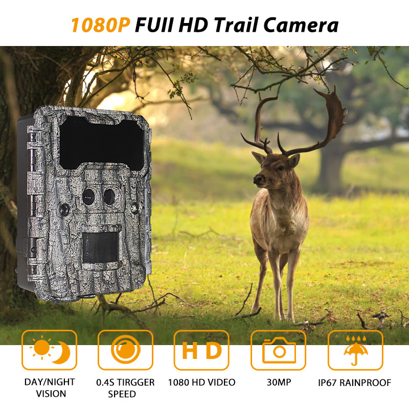 دوربین های شکار 30MP HD با دید شبانه LED بدون درخشش و عملکرد PIR برای نظارت بر حیات وحش